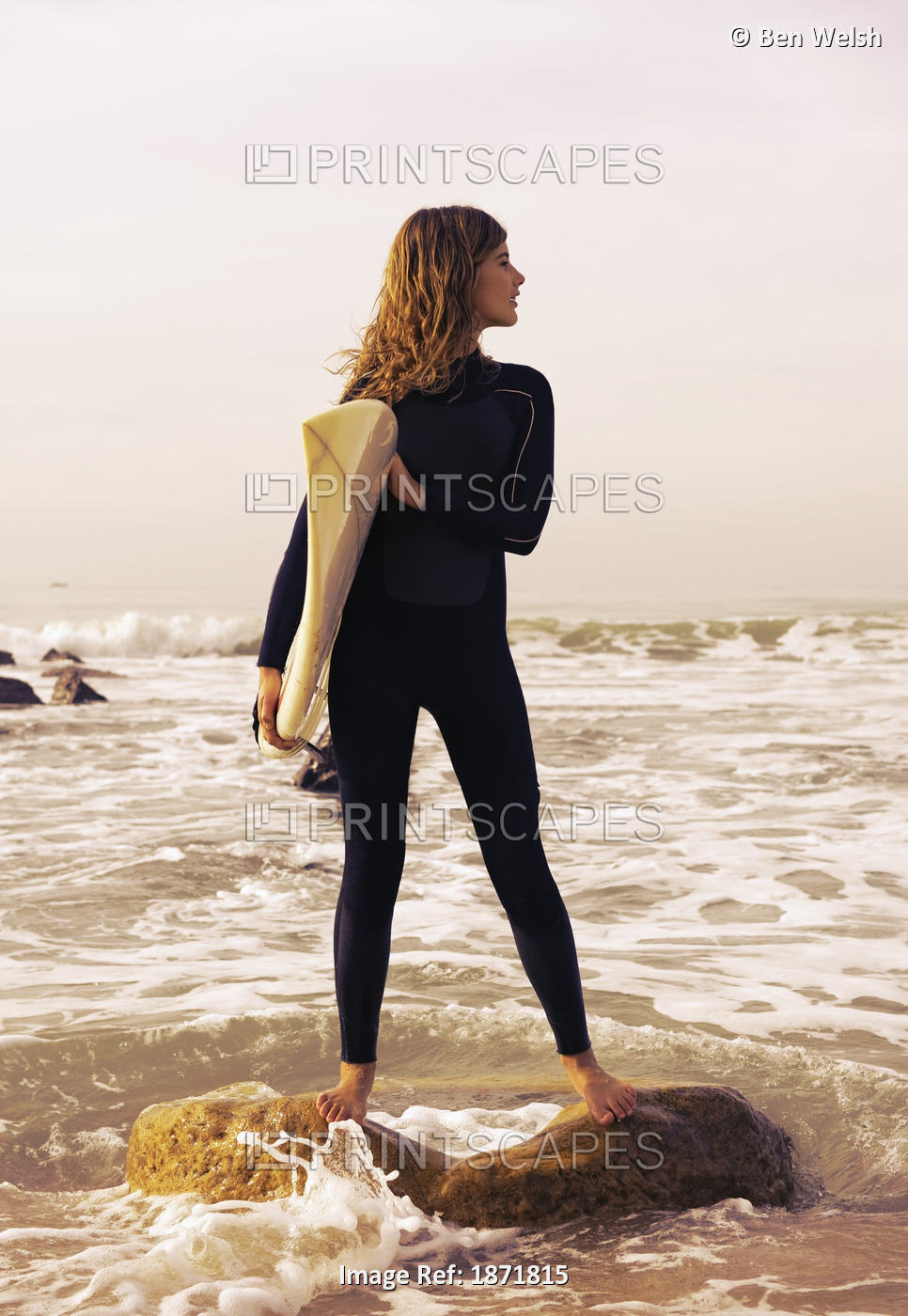 Young Woman With Her Surfboard; Tarifa, Cadiz, Andalusia, Spain