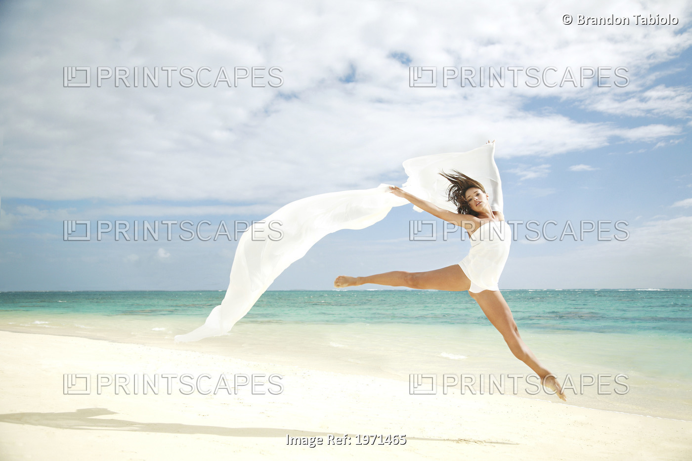 Hawaii, Oahu, Lanikai Beach, Beautiful Female Ballet Dancer Leaping Into Air On ...