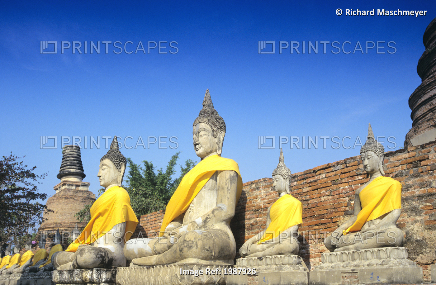 Thailand, Wat Yai Chai Mongkol, View of Boddhistava Statues; Sukhothai ...
