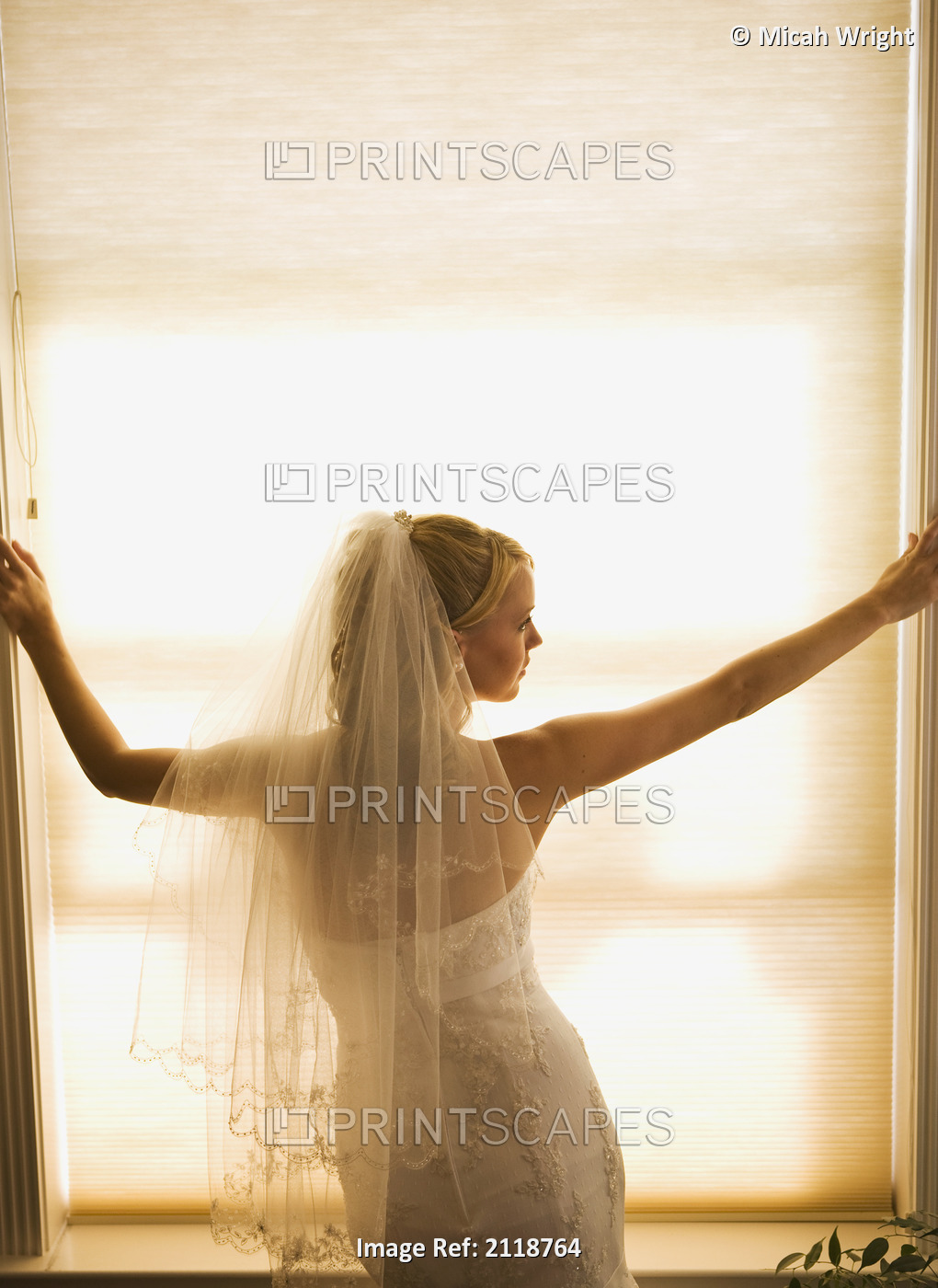 A Bride Pondering Her Big Day While Looking Out A Window; Pine Grove California ...