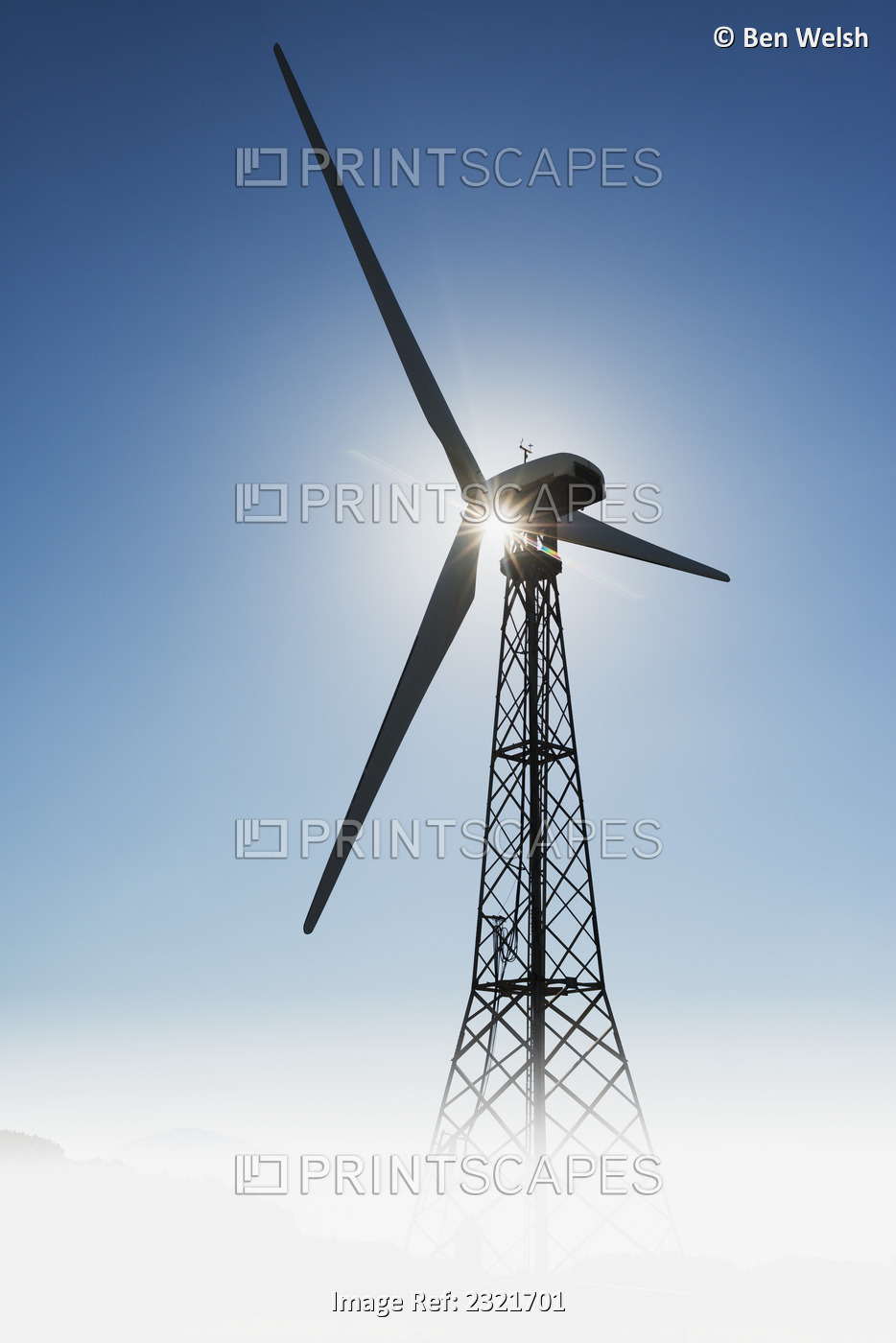 Sunlight illuminating a wind turbine;Tarifa cadiz andalusia spain