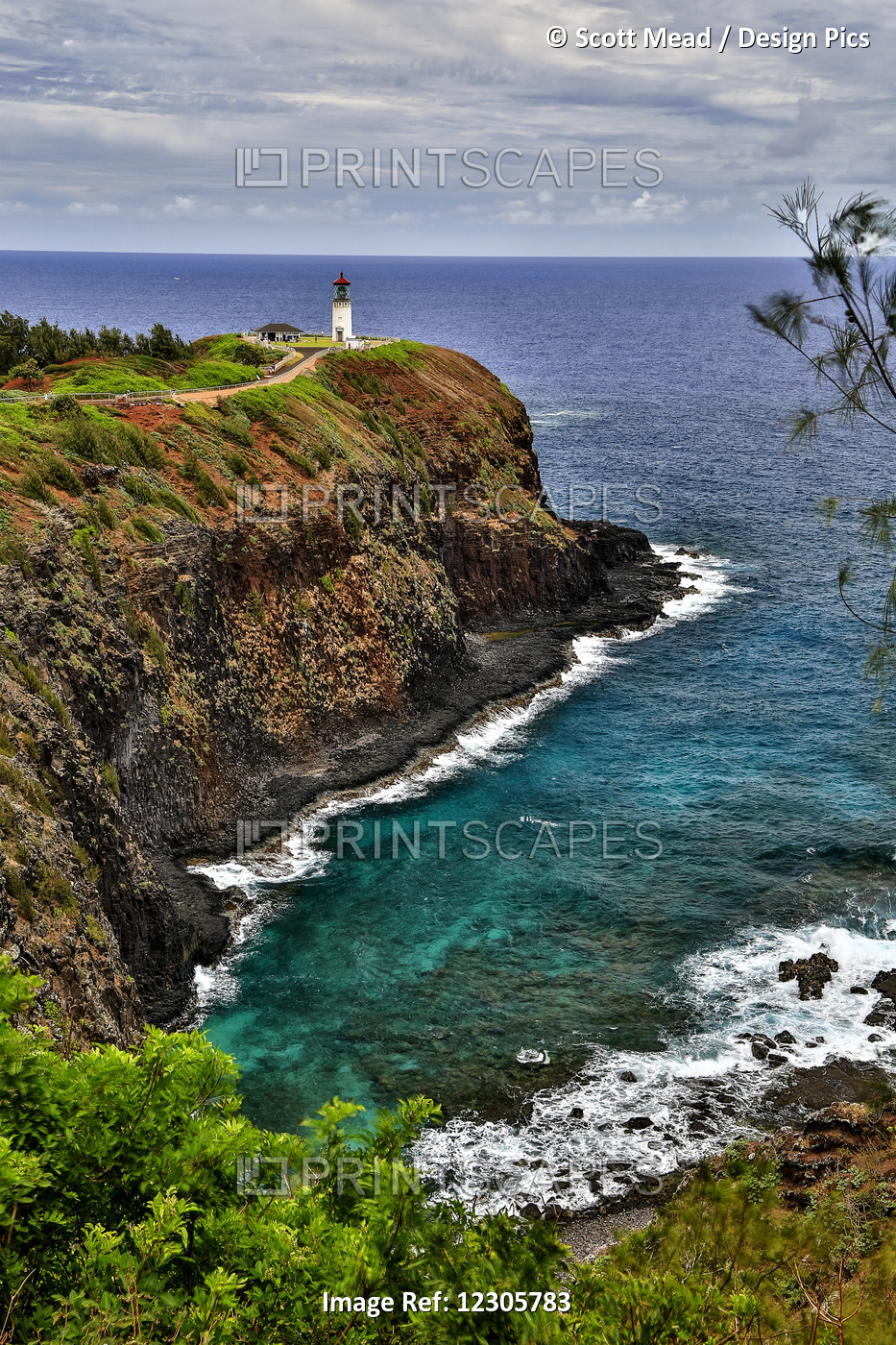 A Lighthouse At The End Of A Trail Above A Cliff Along The Coast, Kilauea ...