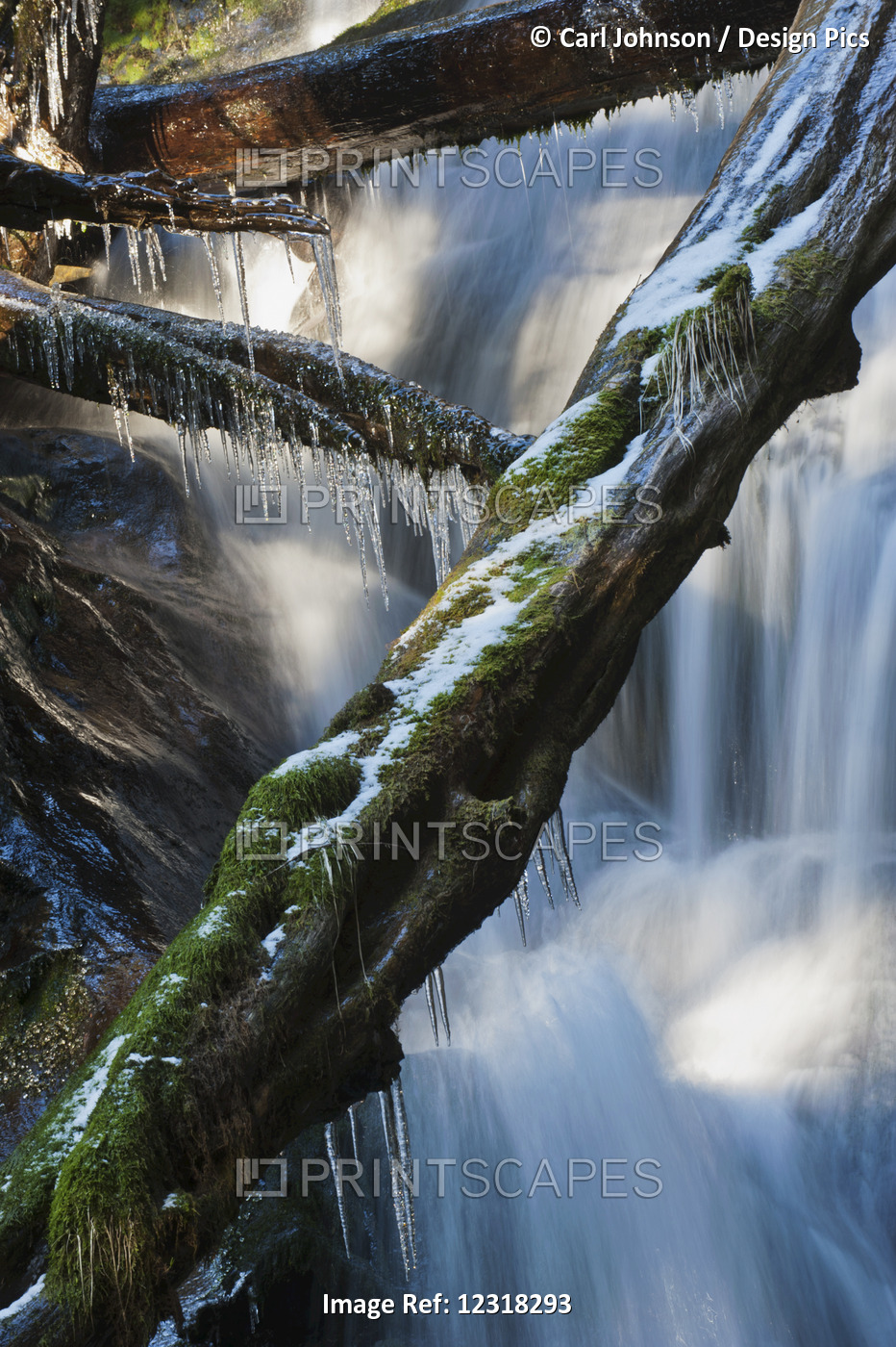 Waterfall With Ice In The Rainforest Along The Herring Cove Trail, Near Sitka; ...