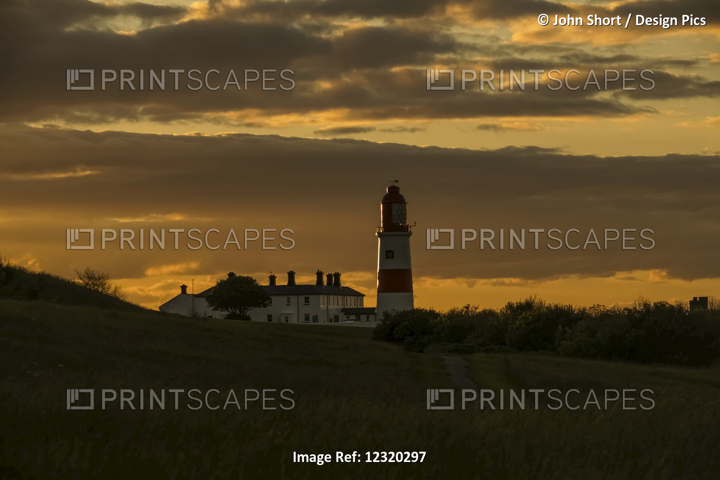 Souter Lighthouse Under A Glowing Golden Sky At Sunset; South Shields, Tyne And ...