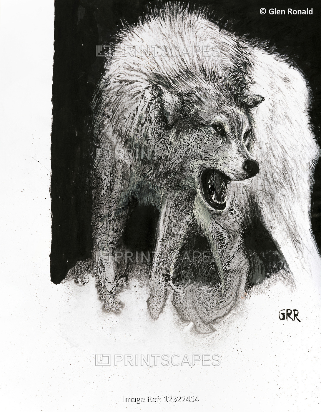 Howling Wolf, Black and White Artwork