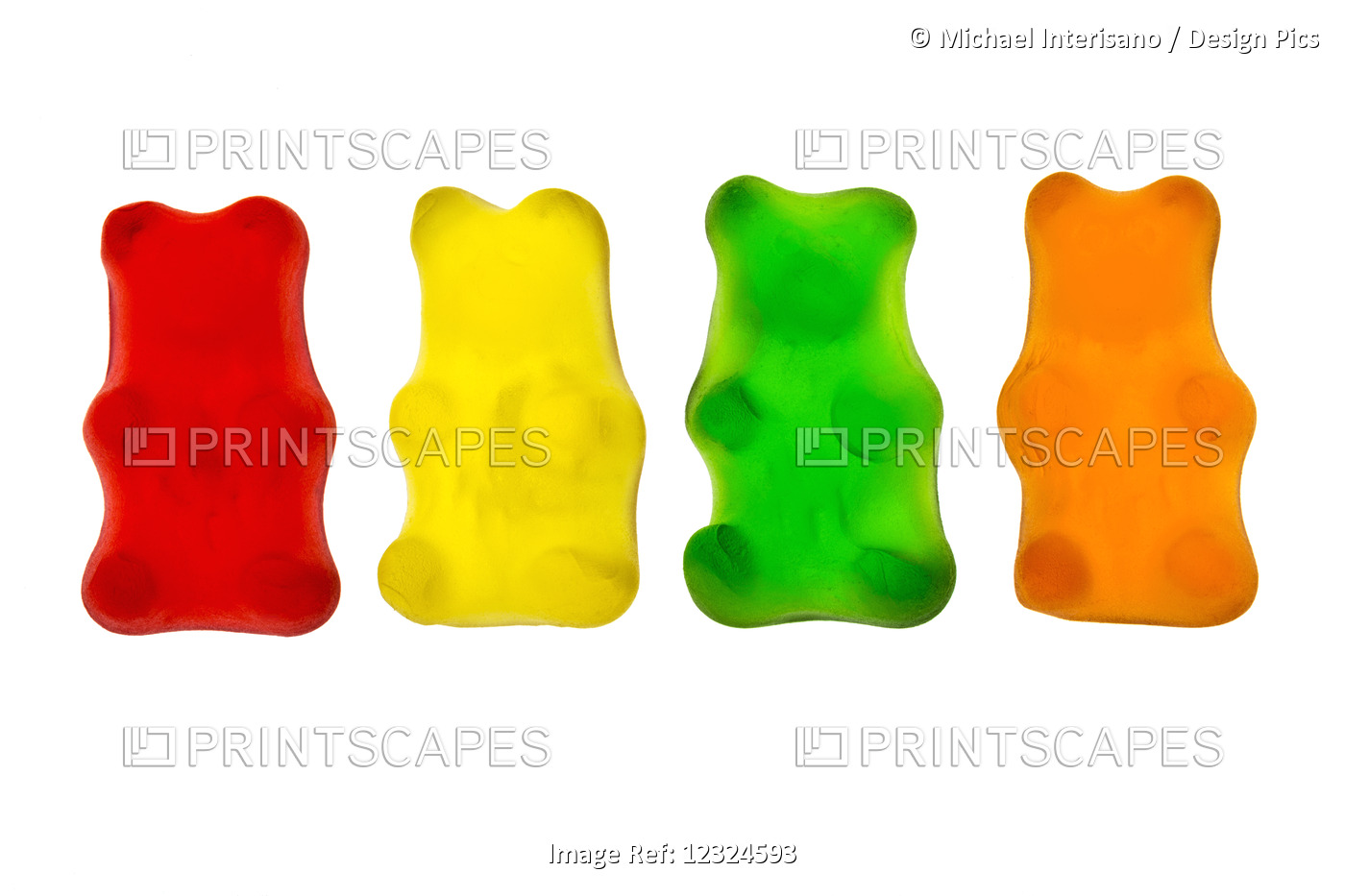 Colourful Candied Gummy Bears In A Row Backlit; Calgary, Alberta, Canada