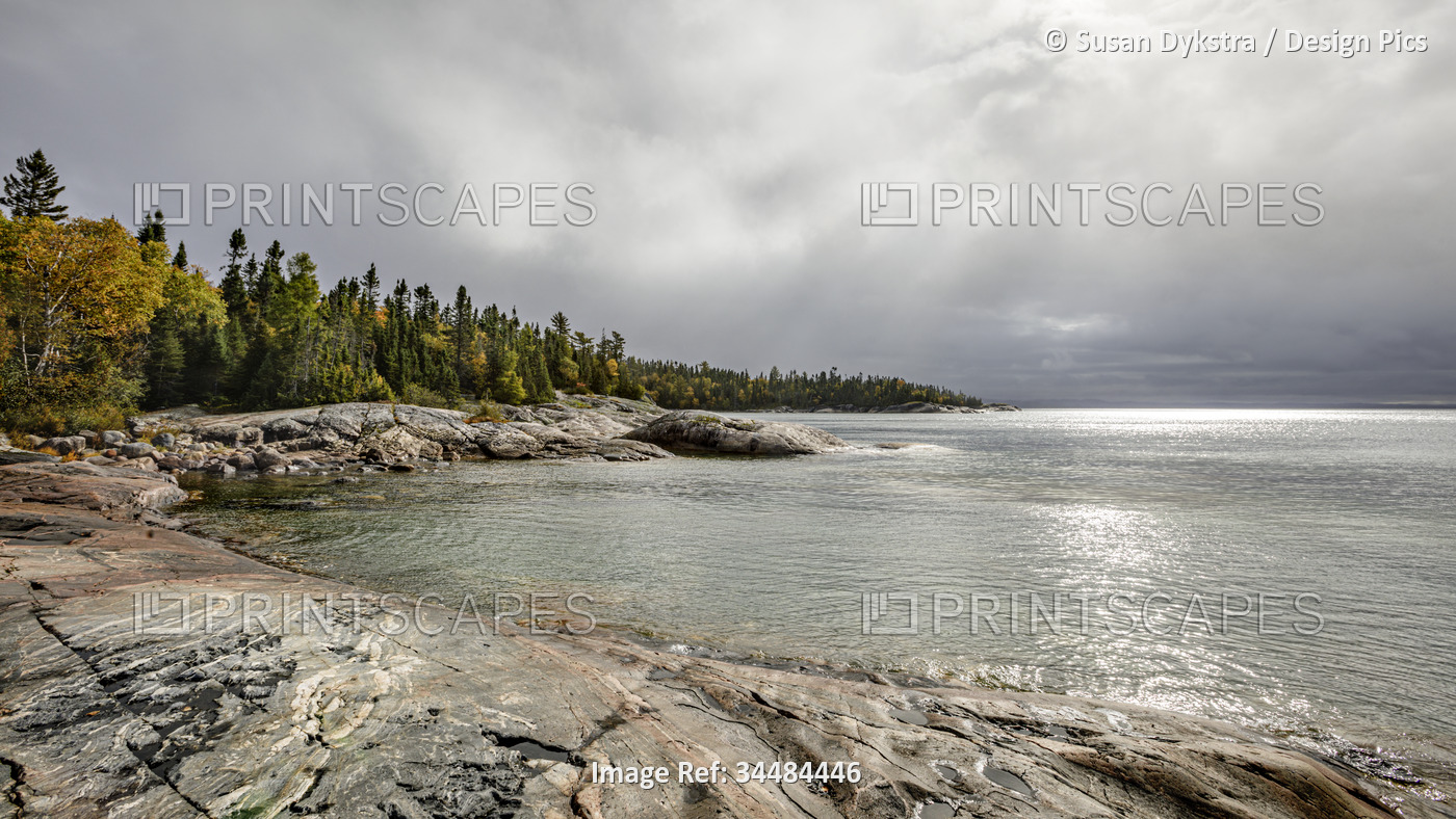 Rocky shoreline of Lake Superior, Ontario, Canada